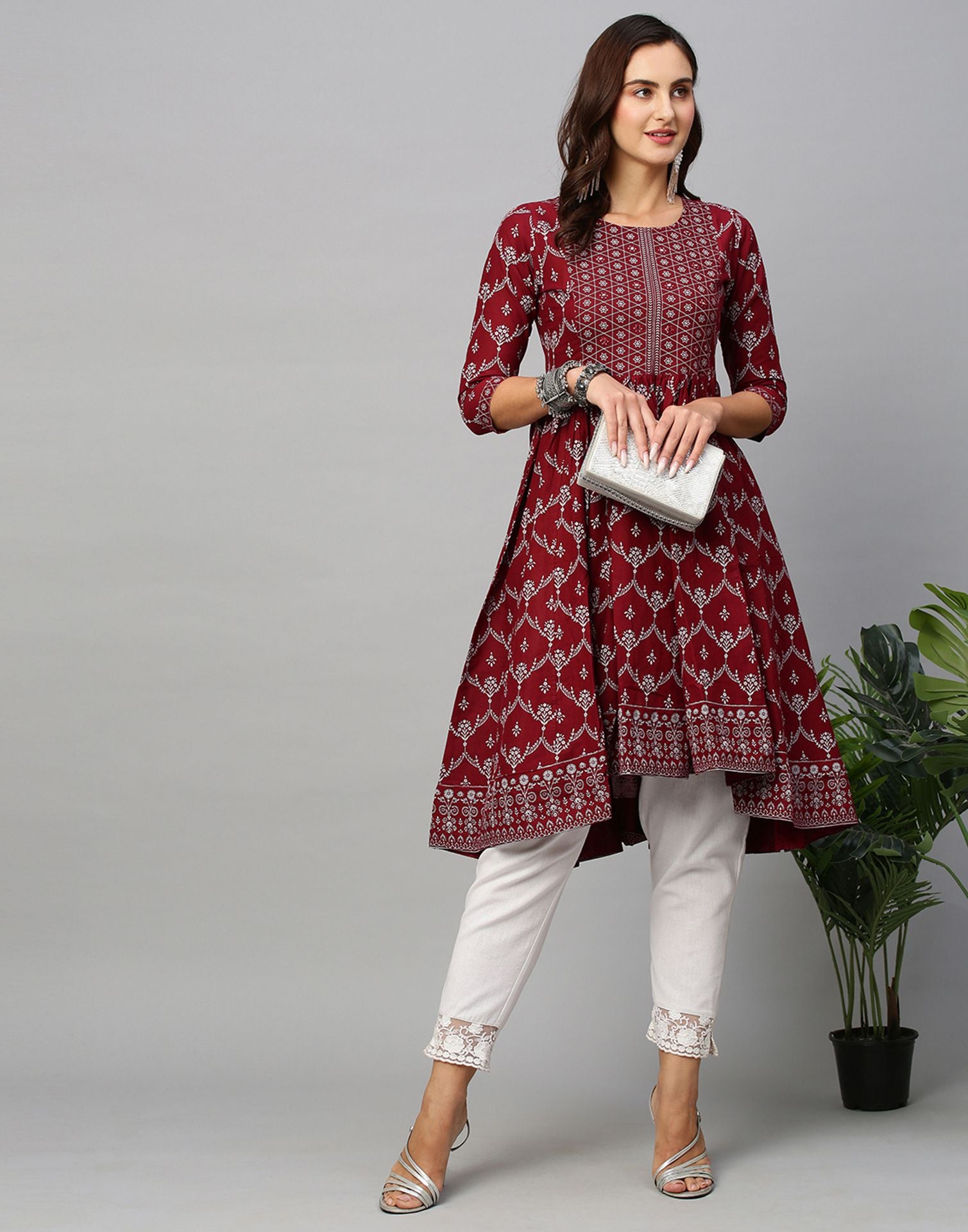 Maroon Printed Cotton Kurti Leemboodi