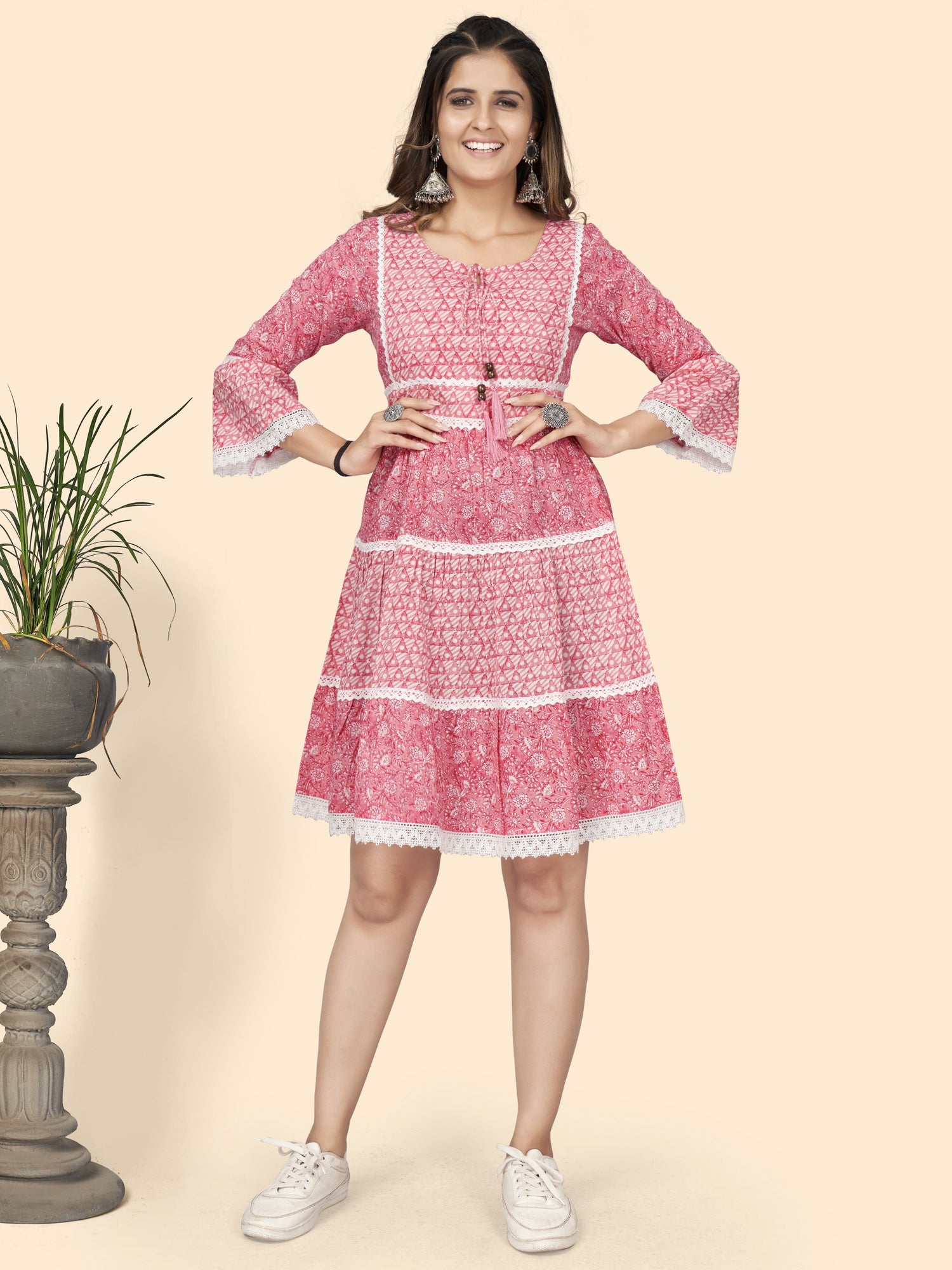 Pink Cotton Flared Dress | Leemboodi