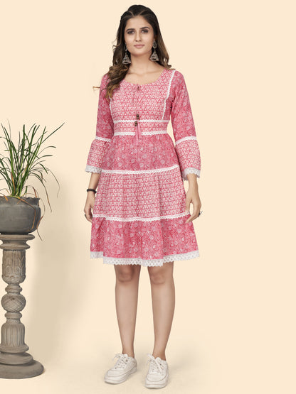 Pink Cotton Flared Dress | Leemboodi