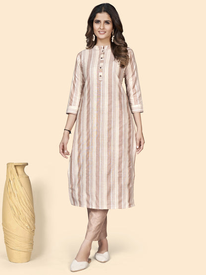 Brown Cotton Blend Straight Kurta With Pant | Leemboodi