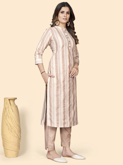 Brown Cotton Blend Straight Kurta With Pant | Leemboodi