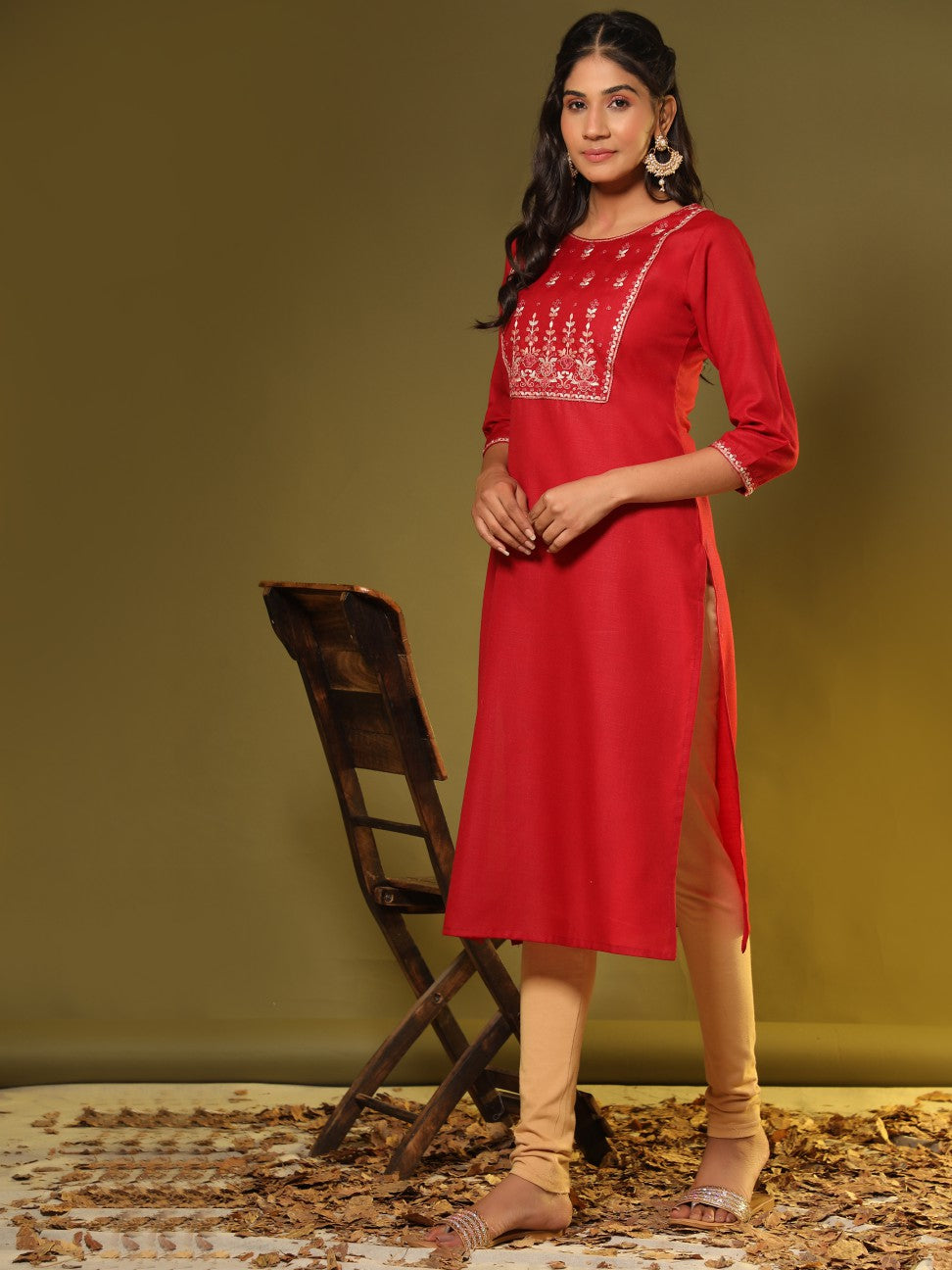 Buy SATRATs Women Girls Casual Regular Long Knee Length Red Colour Cotton  Kurti High Collar Neck 34th Sleeve A  Line Latest High Quality Office  Wear Design Today Offers Buy Online For