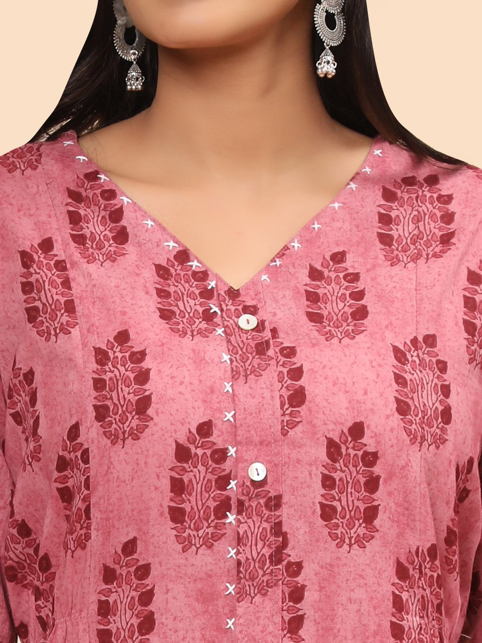 Pink Cotton Asymmetric  Kurti | Leemboodi