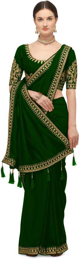 Green Coloured Poly silk Embroidered Saree | Leemboodi