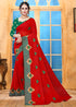 Red Coloured Georgette Embroidered Saree | Leemboodi