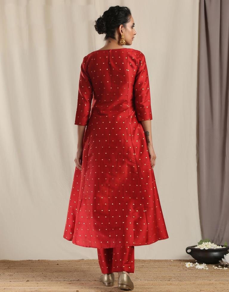 Red Coloured Art Silk Woven Kurti Set | Leemboodi