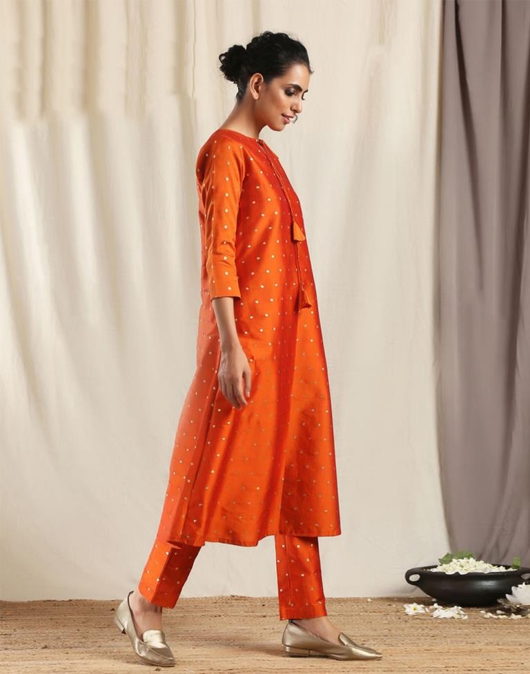 Orange Coloured Art Silk Woven Kurti Set | Leemboodi