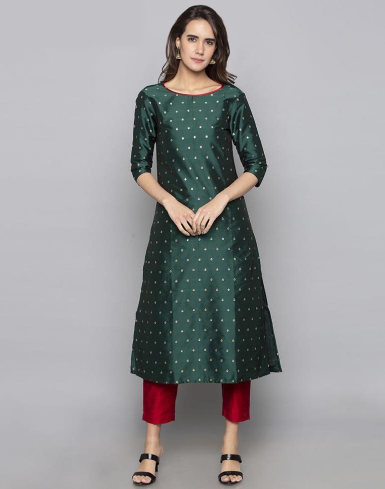 Green Coloured Art Silk Woven Kurti With Pant | Leemboodi