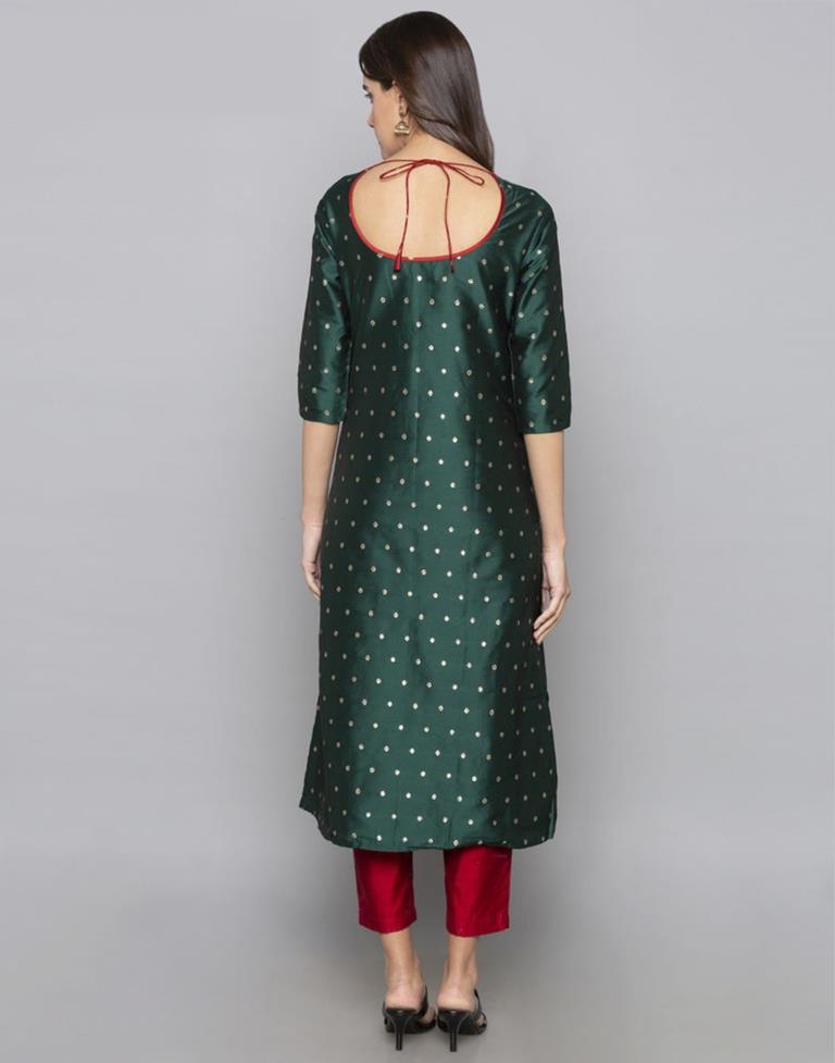 Green Coloured Art Silk Woven Kurti With Pant | Leemboodi