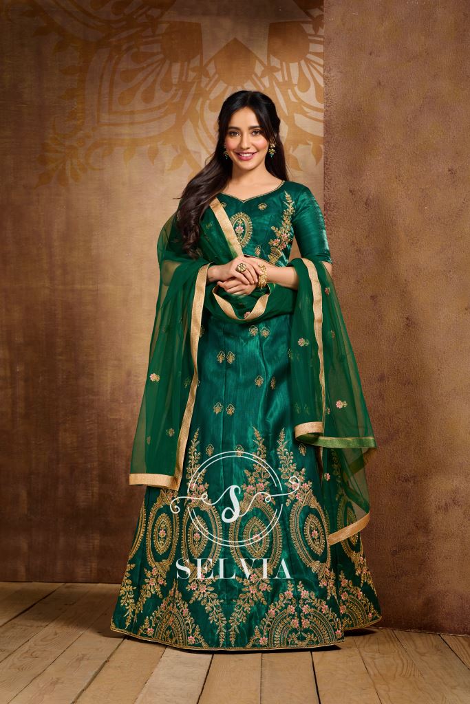 Buy Green Velvet And Tulle Embroidered Applique V Neck Bridal Lehenga Set  For Women by Nitika Gujral Online at Aza Fashions.