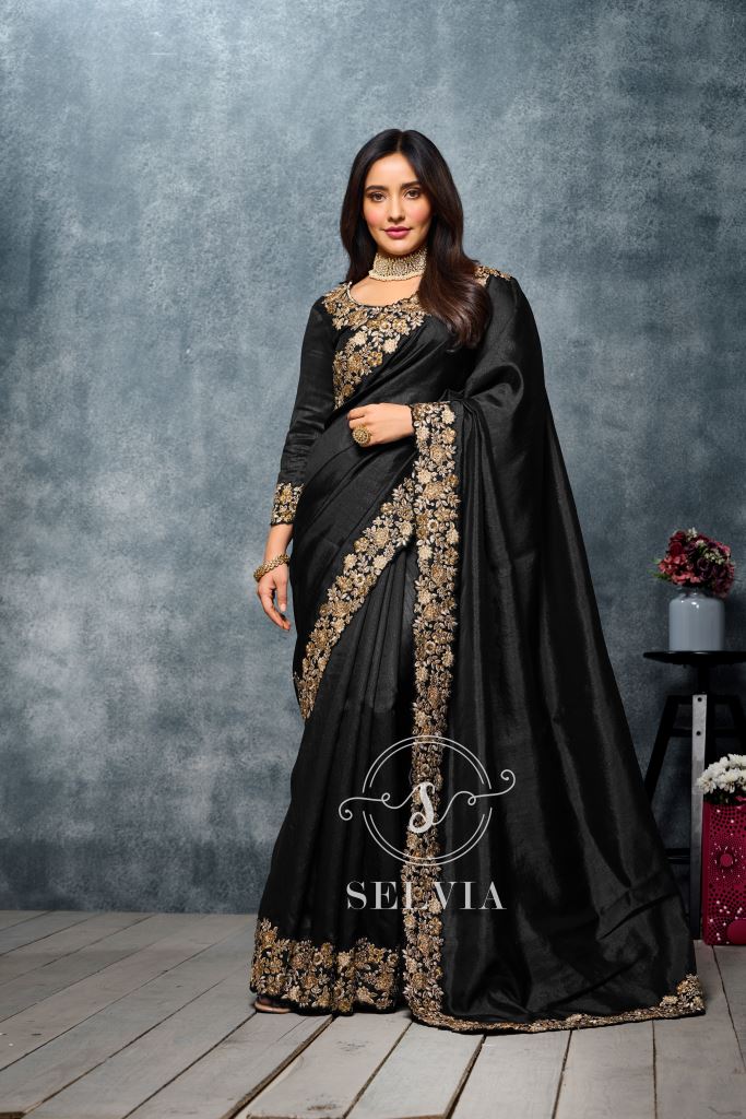 Black color party outlet wear saree