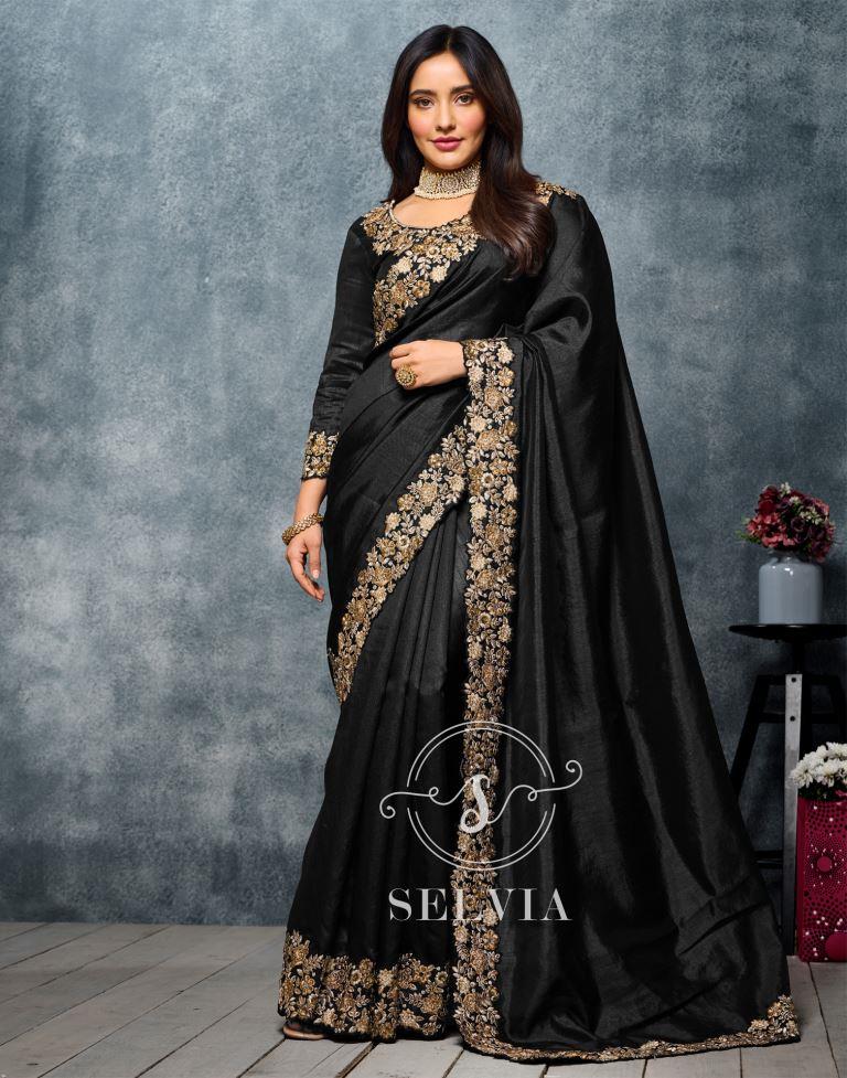 Black Pure Katan Silk Banarasi Handloom Saree - Tilfi