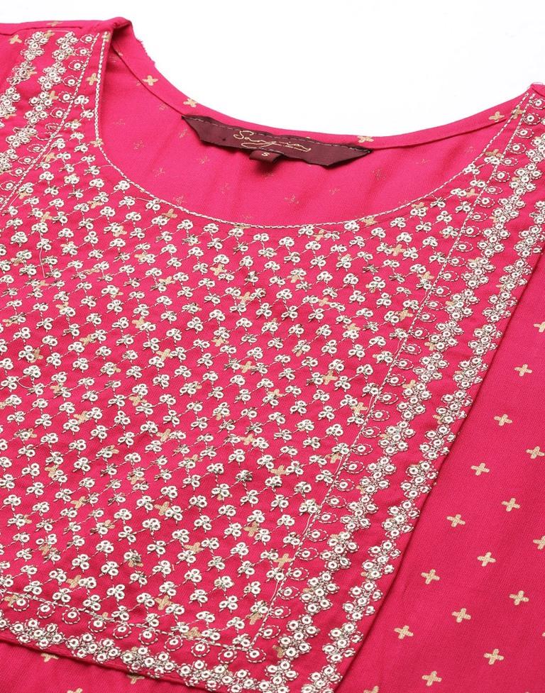 Pink Embroidered Kurta | Leemboodi