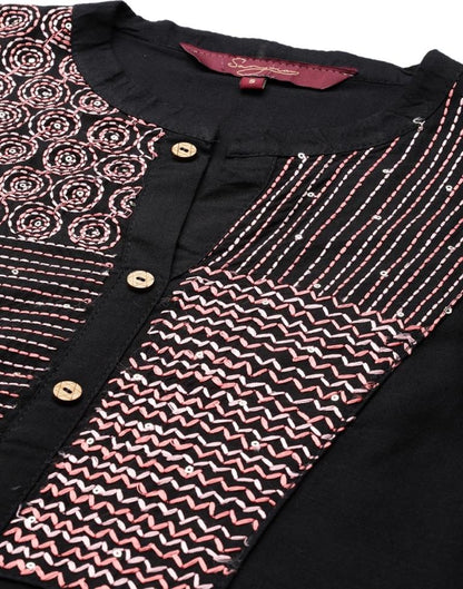 Black Embroidered Casual Tops | Leemboodi