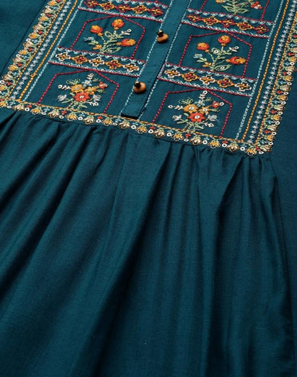 Teal Embroidered Casual Tops | Leemboodi