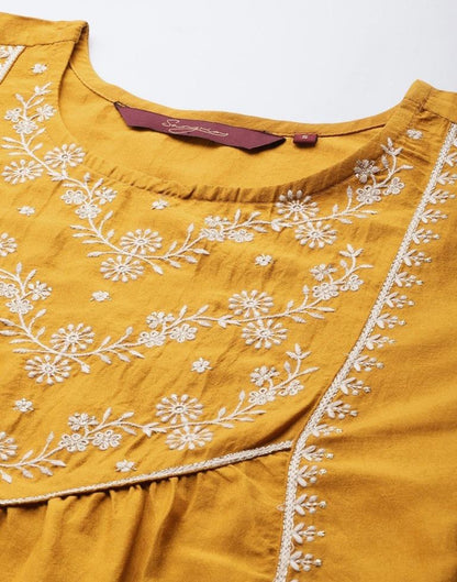 Mustard Embroidered Short Top | Leemboodi
