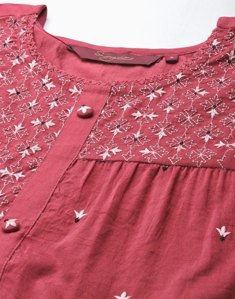 Pink Embroidered Short Top | Leemboodi