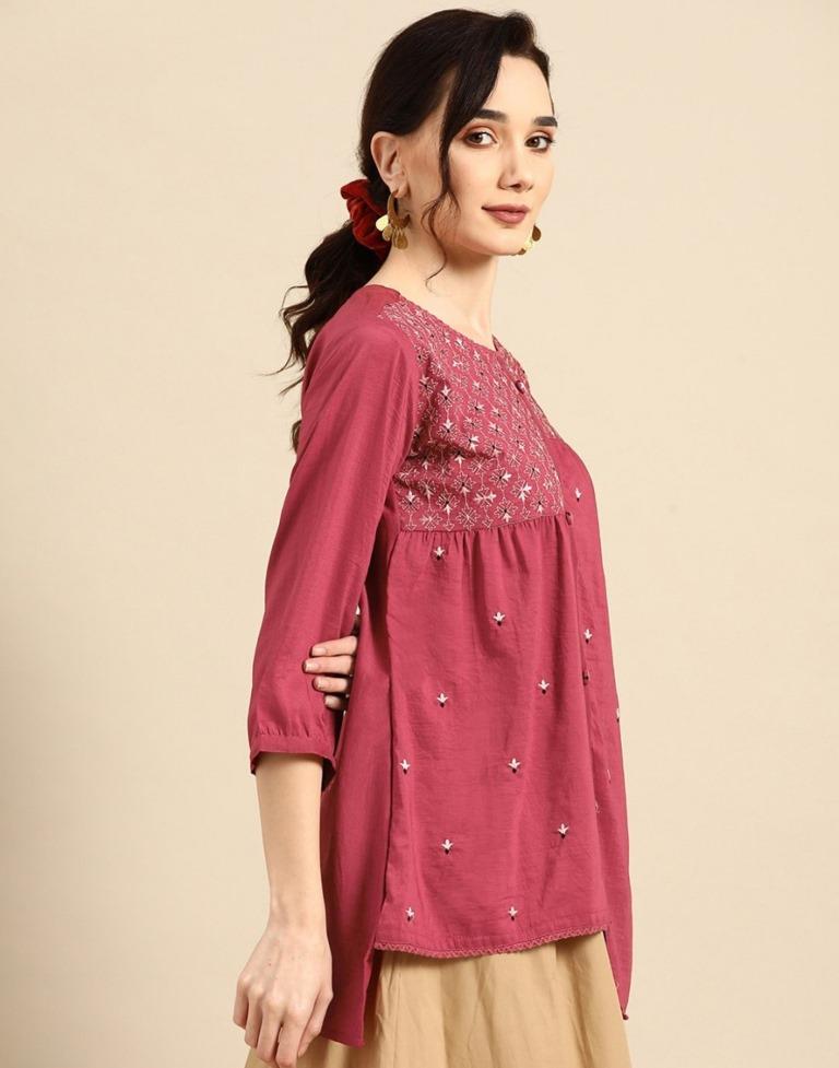 Pink Embroidered Short Top | Leemboodi