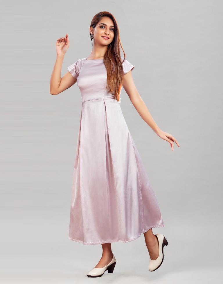 Baby Pink Coloured heavy Satin Solid Dress | Leemboodi