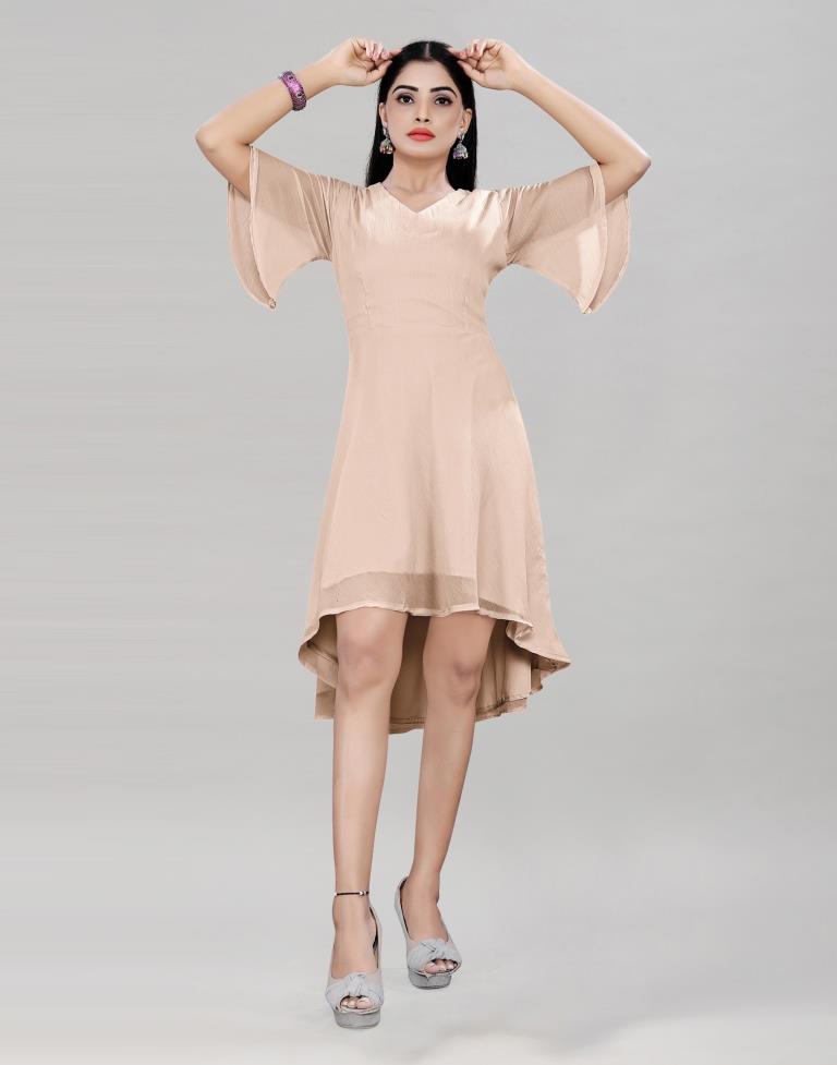 Beige Coloured Chiffon Solid Dress | Leemboodi