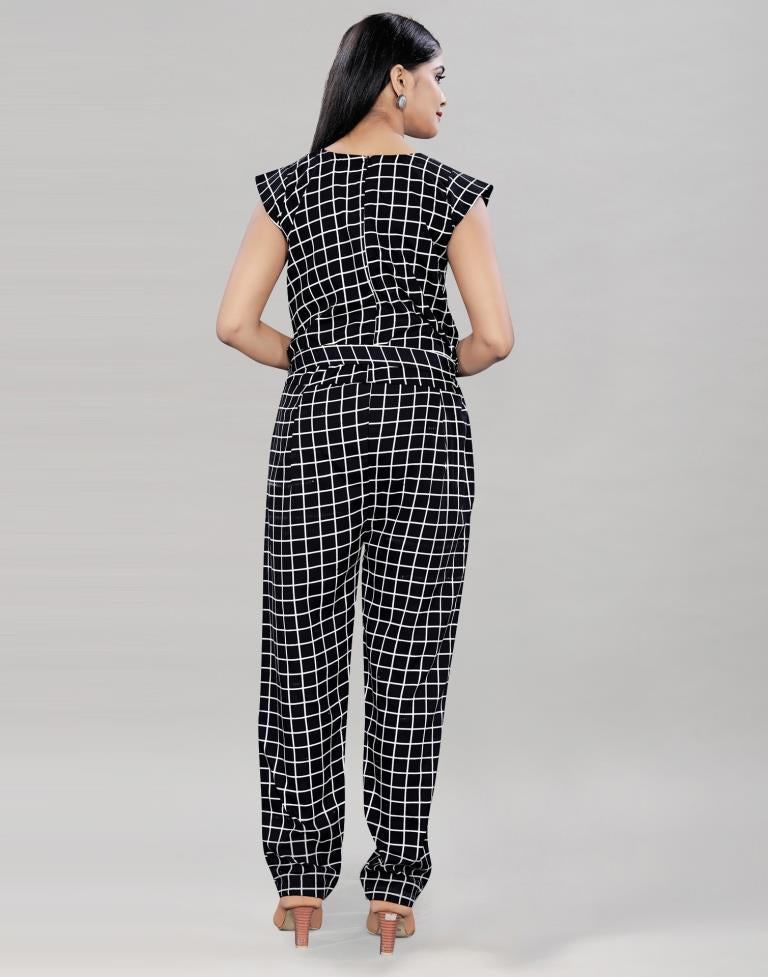 Black Coloured Crepe Checks Print Jumpsuit | Leemboodi