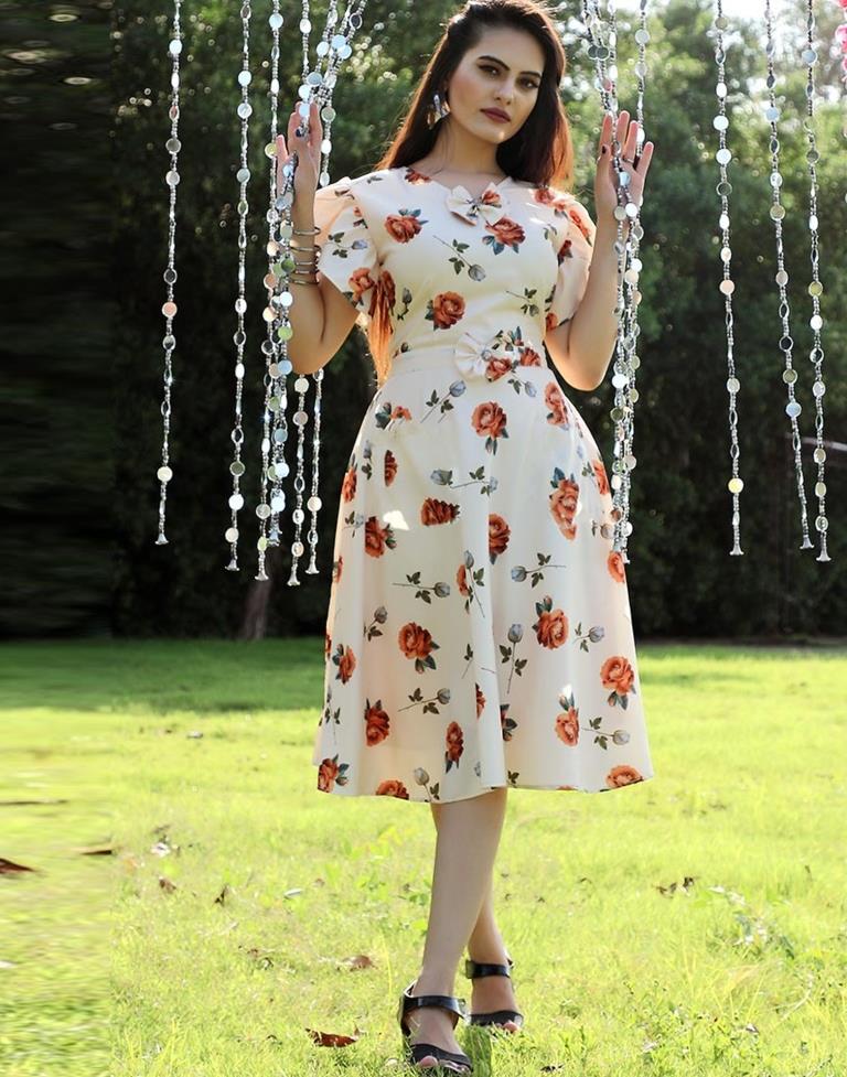 Cream Coloured Heavy Georgette Digital Printed Dress | Leemboodi