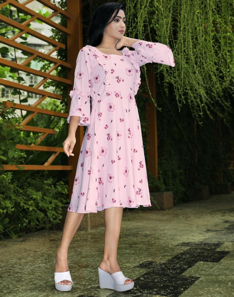 Baby Pink Coloured Poly Cotton Digital Printed Dress | Leemboodi